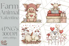 Valentine Farm Animal Clipart Pastel Country Watercolor PNG Product Image 1