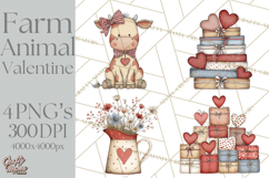 Valentine Farm Animal Clipart Pastel Country Watercolor PNG Product Image 1