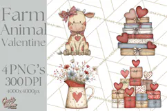 Valentine Farm Animal Clipart Pastel Country Watercolor PNG Product Image 1