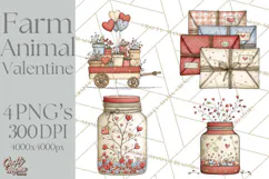 Valentine Farm Animal Clipart Pastel Country Watercolor PNG Product Image 1
