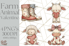 Valentine Farm Animal Clipart Pastel Country Watercolor PNG Product Image 1