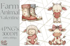 Valentine Farm Animal Clipart Pastel Country Watercolor PNG Product Image 1