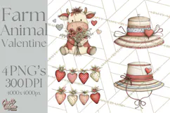 Valentine Farm Animal Clipart Pastel Country Watercolor PNG Product Image 1