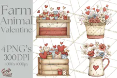 Valentine Farm Animal Clipart Pastel Country Watercolor PNG Product Image 1