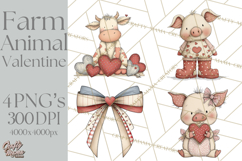 Valentine Farm Animal Clipart Pastel Country Watercolor PNG Product Image 1