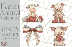 Valentine Farm Animal Clipart Pastel Country Watercolor PNG Product Image 1