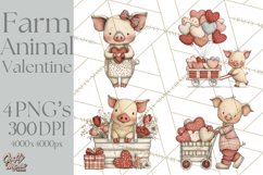 Valentine Farm Animal Clipart Pastel Country Watercolor PNG Product Image 1