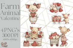 Valentine Farm Animal Clipart Pastel Country Watercolor PNG Product Image 1