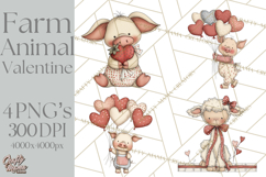 Valentine Farm Animal Clipart Pastel Country Watercolor PNG Product Image 1