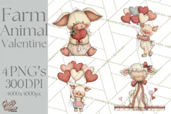 Valentine Farm Animal Clipart Pastel Country Watercolor PNG Product Image 1