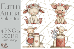 Valentine Farm Animal Clipart Pastel Country Watercolor PNG Product Image 1