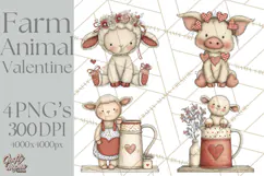Valentine Farm Animal Clipart Pastel Country Watercolor PNG Product Image 1
