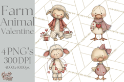 Valentine Farm Animal Clipart Pastel Country Watercolor PNG Product Image 1