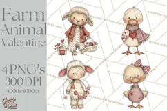 Valentine Farm Animal Clipart Pastel Country Watercolor PNG Product Image 1