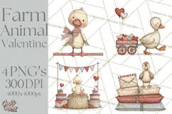 Valentine Farm Animal Clipart Pastel Country Watercolor PNG Product Image 1