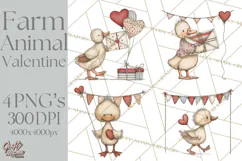 Valentine Farm Animal Clipart Pastel Country Watercolor PNG Product Image 1