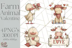 Valentine Farm Animal Clipart Pastel Country Watercolor PNG Product Image 1