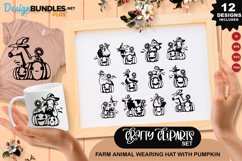 Farm Animal Wearing Hat With Pumpkin Clipart Set Product Image 1