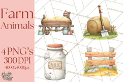 Farm Animals Clipart PNG, Cow Pig Sheep Horse Chicken Goat Product Image 1