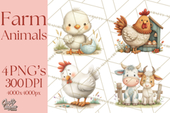 Farm Animals Clipart PNG, Cow Pig Sheep Horse Chicken Goat Product Image 1