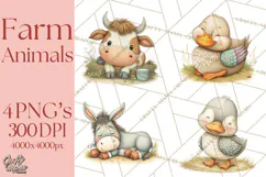 Farm Animals Clipart PNG, Cow Pig Sheep Horse Chicken Goat Product Image 1