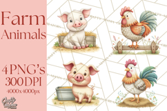 Farm Animals Clipart PNG, Cow Pig Sheep Horse Chicken Goat Product Image 1