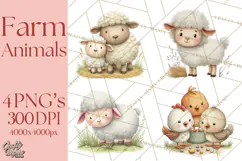 Farm Animals Clipart PNG, Cow Pig Sheep Horse Chicken Goat Product Image 1