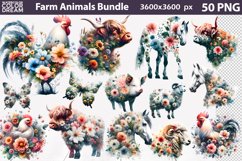 Farm Animals Flowers Bundle | Double Exposure Sublimation Product Image 1