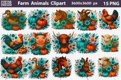 Fall Flowers Animals Pumpkin Clipart | Farm Animal Bundle Product Image 1