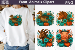 Watercolor Farm Animals Clipart | Pumpkin Floral Sublimation Product Image 1