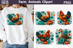 Farm Rooster Floral Clipart | Rustic Chicken Pumpkin Sublima Product Image 1