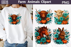 Highland Cow Horse Clipart | Farm Animals Sublimation Product Image 1