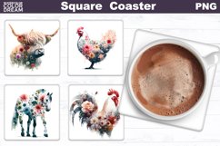 Farm Animals Square Coaster | Animals Flowers Coaster Product Image 5