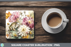 GorgeousFarm Autumn Floral Square Coaster design.