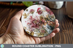 GorgeousFarm Autumn Floral Round Coaster design.