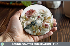 GorgeousFarm Autumn Floral Round Coaster design.
