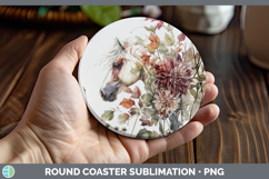 GorgeousFarm Autumn Floral Round Coaster design.
