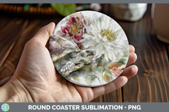 GorgeousFarm Autumn Floral Round Coaster design.