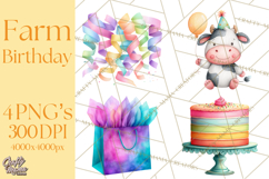 Farm Birthday Clipart PNG, Watercolor Farm Animals Birthday Product Image 1