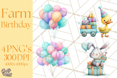 Farm Birthday Clipart PNG, Watercolor Farm Animals Birthday Product Image 1