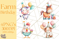 Farm Birthday Clipart PNG, Watercolor Farm Animals Birthday Product Image 1