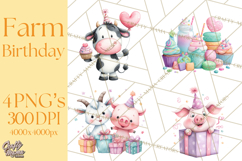 Farm Birthday Clipart PNG, Watercolor Farm Animals Birthday Product Image 1