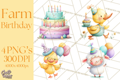 Farm Birthday Clipart PNG, Watercolor Farm Animals Birthday Product Image 1