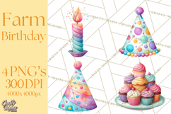 Farm Birthday Clipart PNG, Watercolor Farm Animals Birthday Product Image 1
