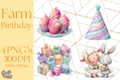 Farm Birthday Clipart PNG, Watercolor Farm Animals Birthday Product Image 1