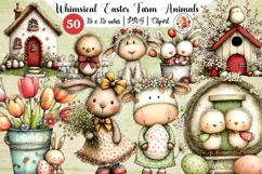 Easter Whimsical Bunny and Farm Animals Clipart Bundle Product Image 1