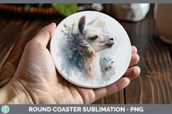 GorgeousFarm Christmas Botanicals Round Coaster design.