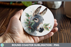 GorgeousFarm Christmas Botanicals Round Coaster design.