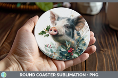 GorgeousFarm Christmas Botanicals Round Coaster design.