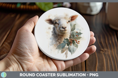 GorgeousFarm Christmas Botanicals Round Coaster design.